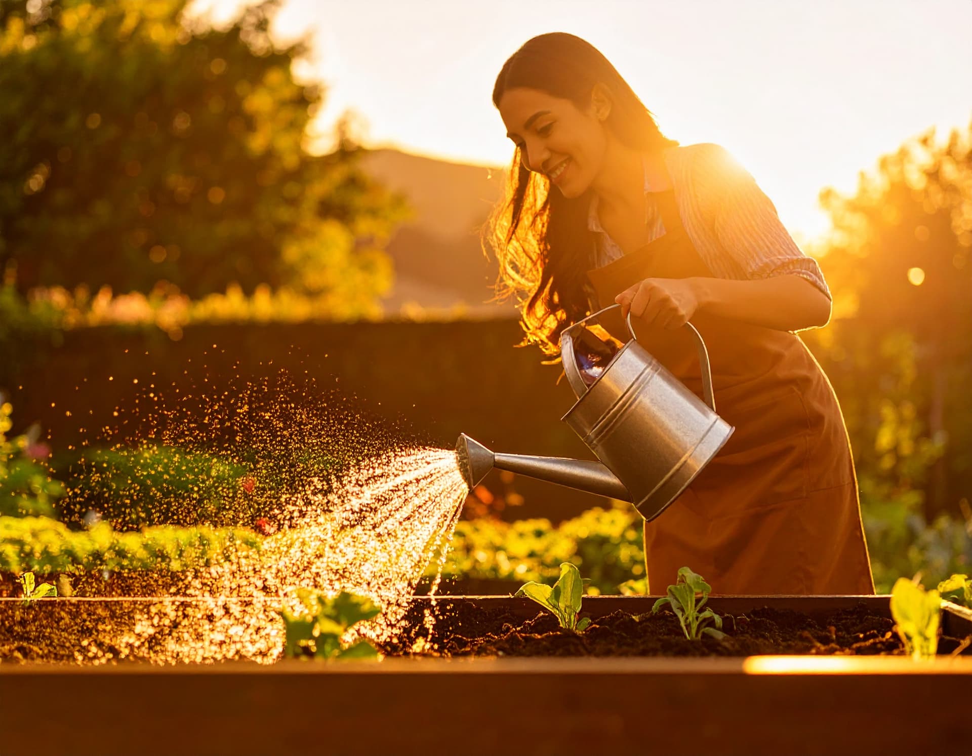 Gartenbewässerung im Sommer mit Gießkanne