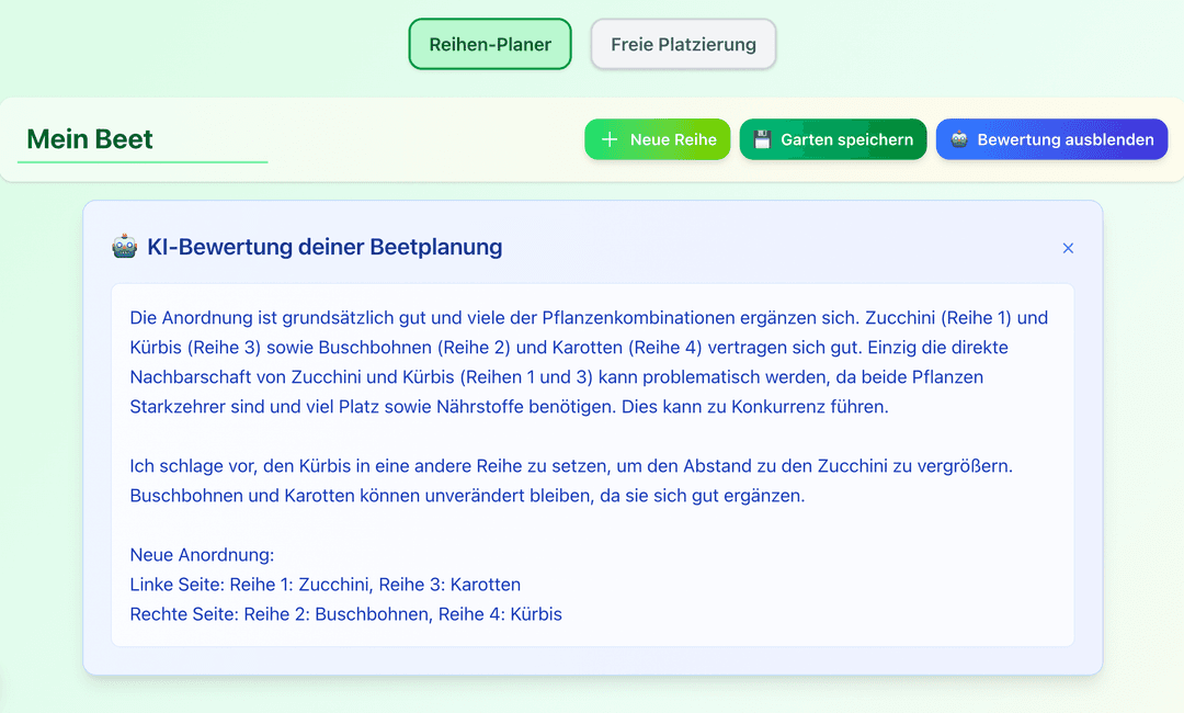 Beetplaner mit KI-Bewertung und visueller Gartenplanung