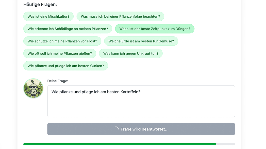 Stelle individuelle Fragen an den Gartenhelfer