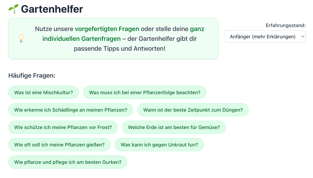 Vordefinierte Fragen & Erfahrungeinstellung